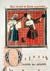 Ein Moslem und ein Christ spielen gemeinsam ein Lautenduett im 13. Jahrhundert in al-Andalus.